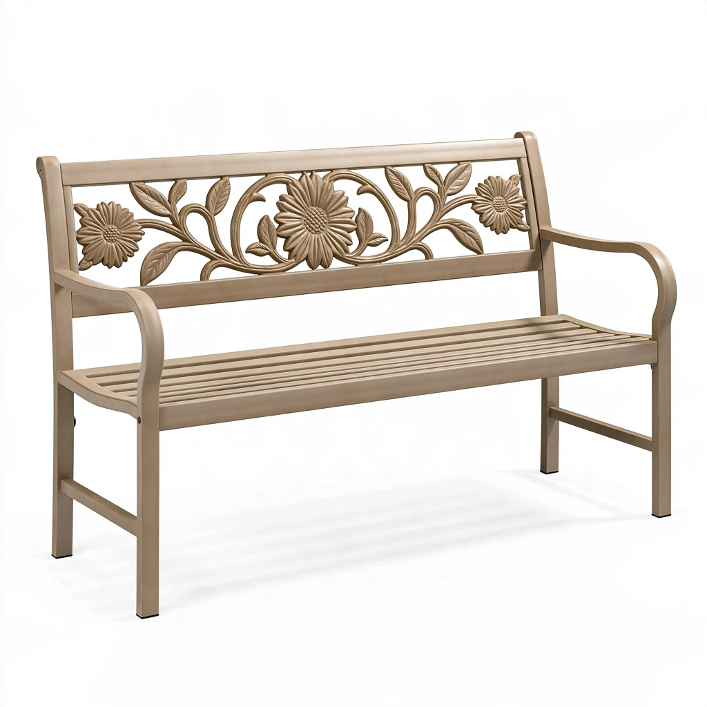 Gartenbank 125 x 60 x 90 cm Metall Beige Blumenmuster Zweisitzer