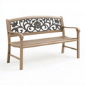 Gartenbank 150 x 60 x 90 cm aus Metall in Beige Anthrazit mit floralem Dekor