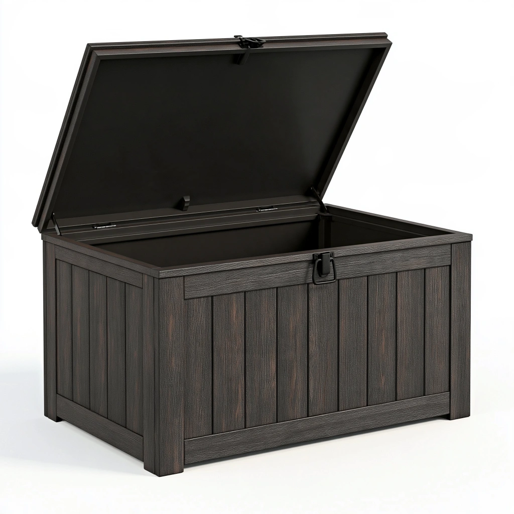 Aufbewahrungsbox 120 x 60 x 63 cm Kunststoff Dunkelbraun in Holzoptik mit Klappdeckel