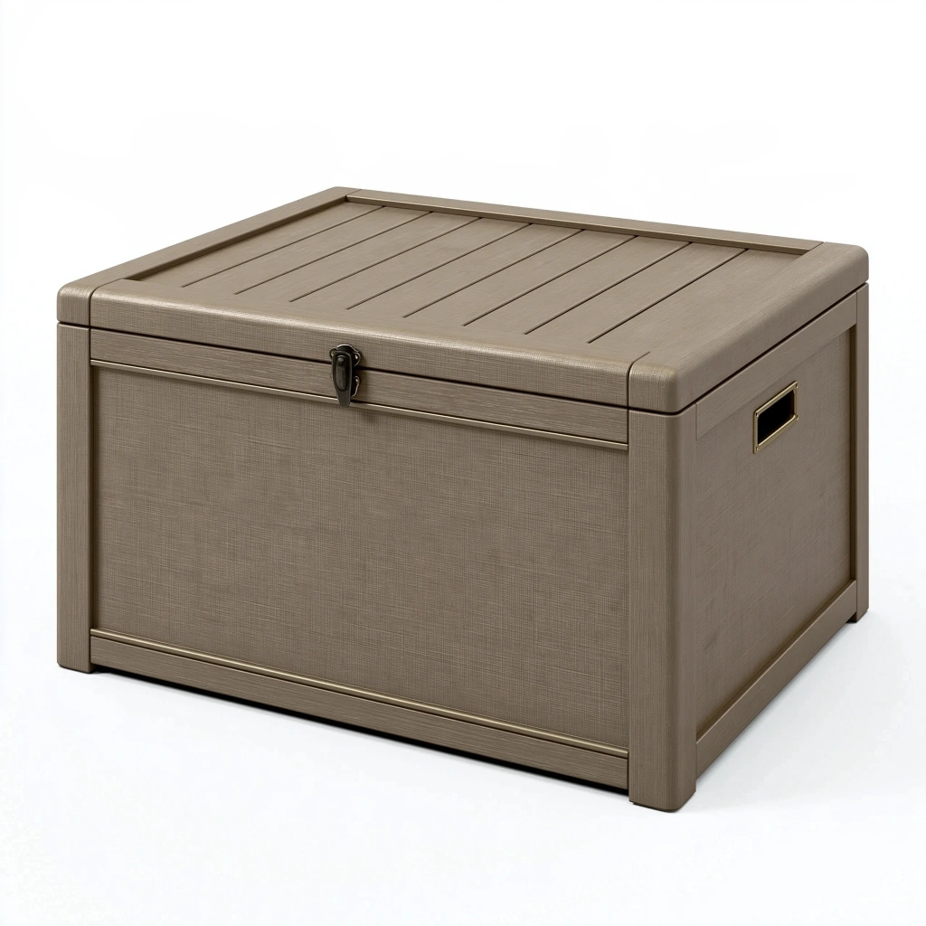 Aufbewahrungsbox 80 x 50 x 50 cm Kunststoff Taupe mit Deckel für Garten im modernen Stil