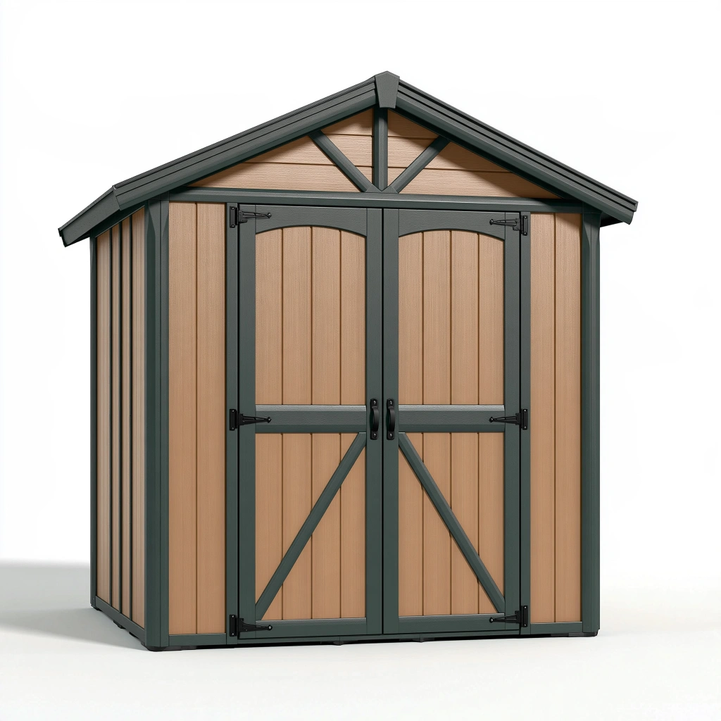 Gartenhaus 200 x 120 x 200 cm Kunststoff und Metall Naturbraun Anthrazit mit Doppeltür und Satteldach