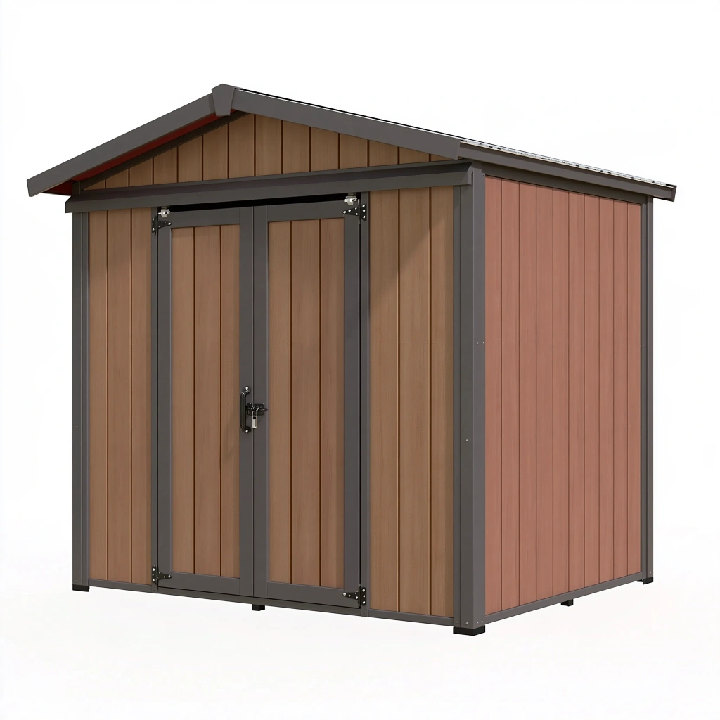 Gartenhaus 203 x 141 x 192 cm aus Stahl Braun Anthrazit mit Doppeltür für Gartengeräte