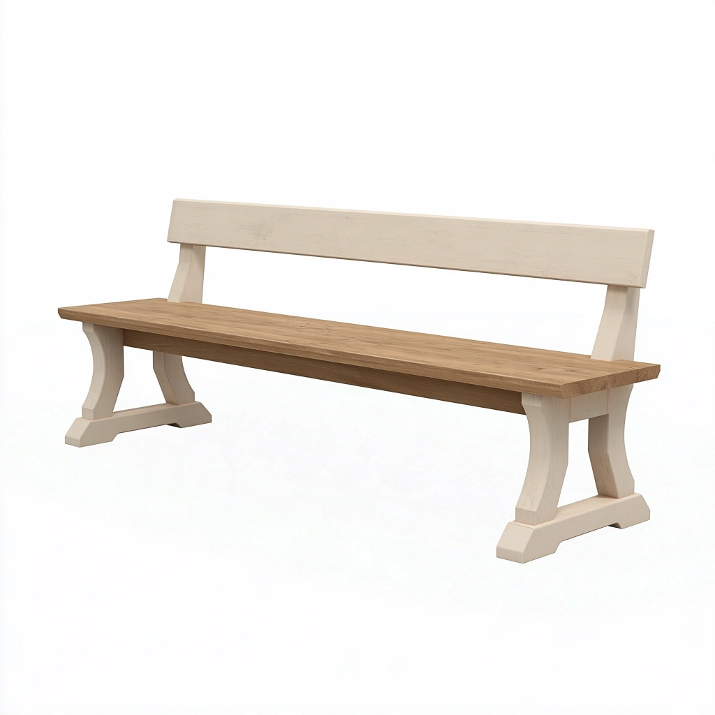 Sitzbank 180 x 40 x 85 cm aus Holz in Natur/Creme Landhausstil mit Rückenlehne