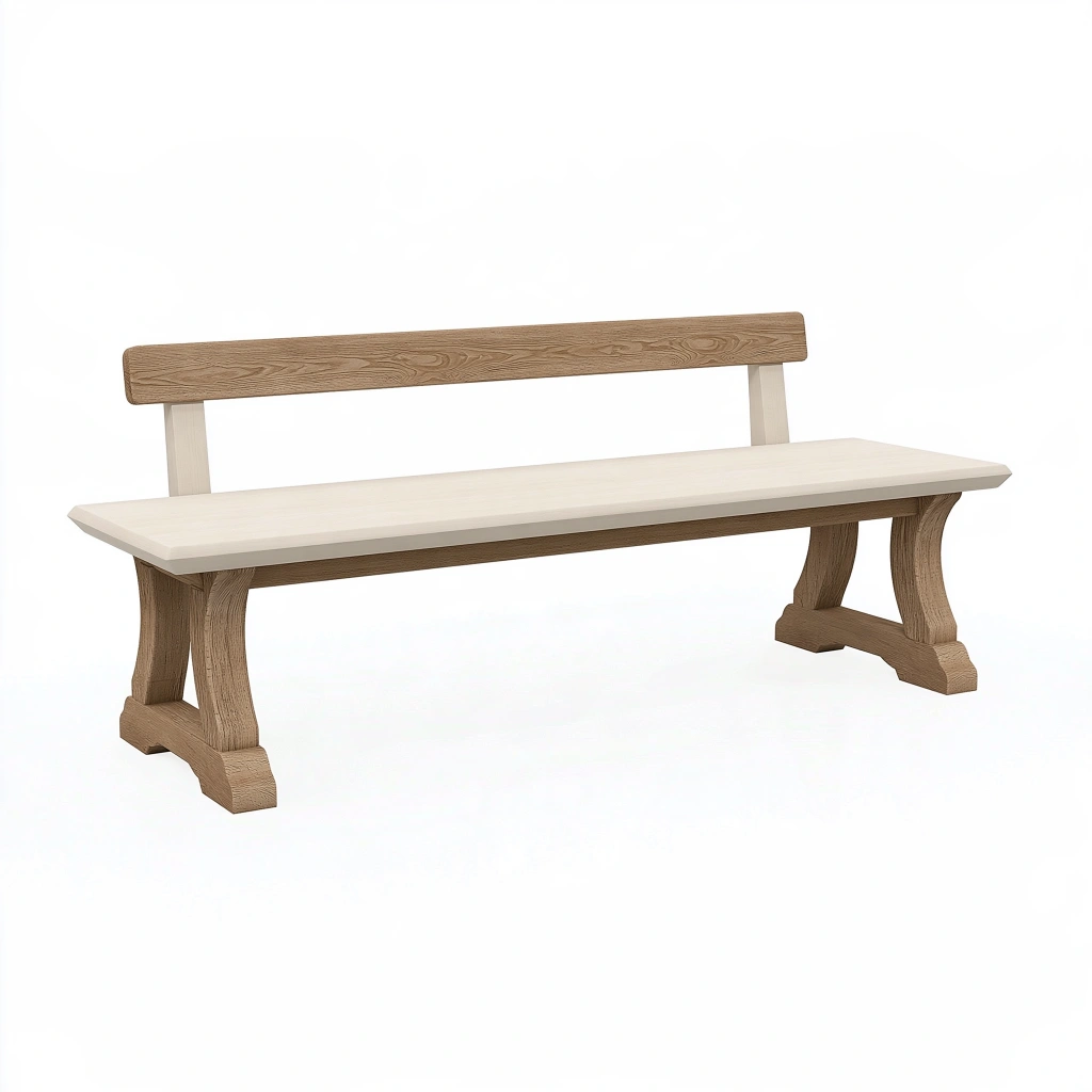 Sitzbank 180 x 40 x 85 cm aus Holz in Naturweiß - Landhausstil mit Rückenlehne