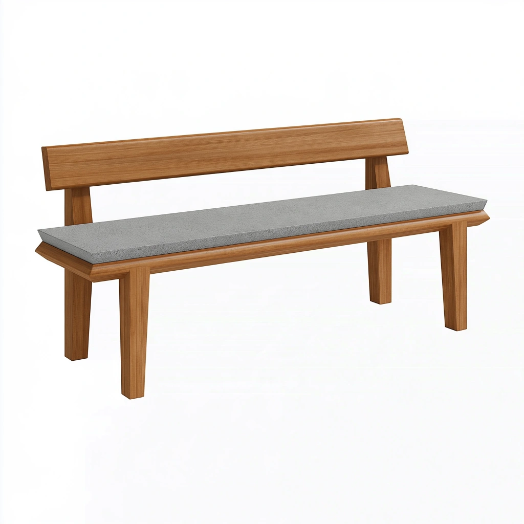 Sitzbank 150 x 45 x 85 cm aus Holz in Braun mit grauer Textilpolsterung