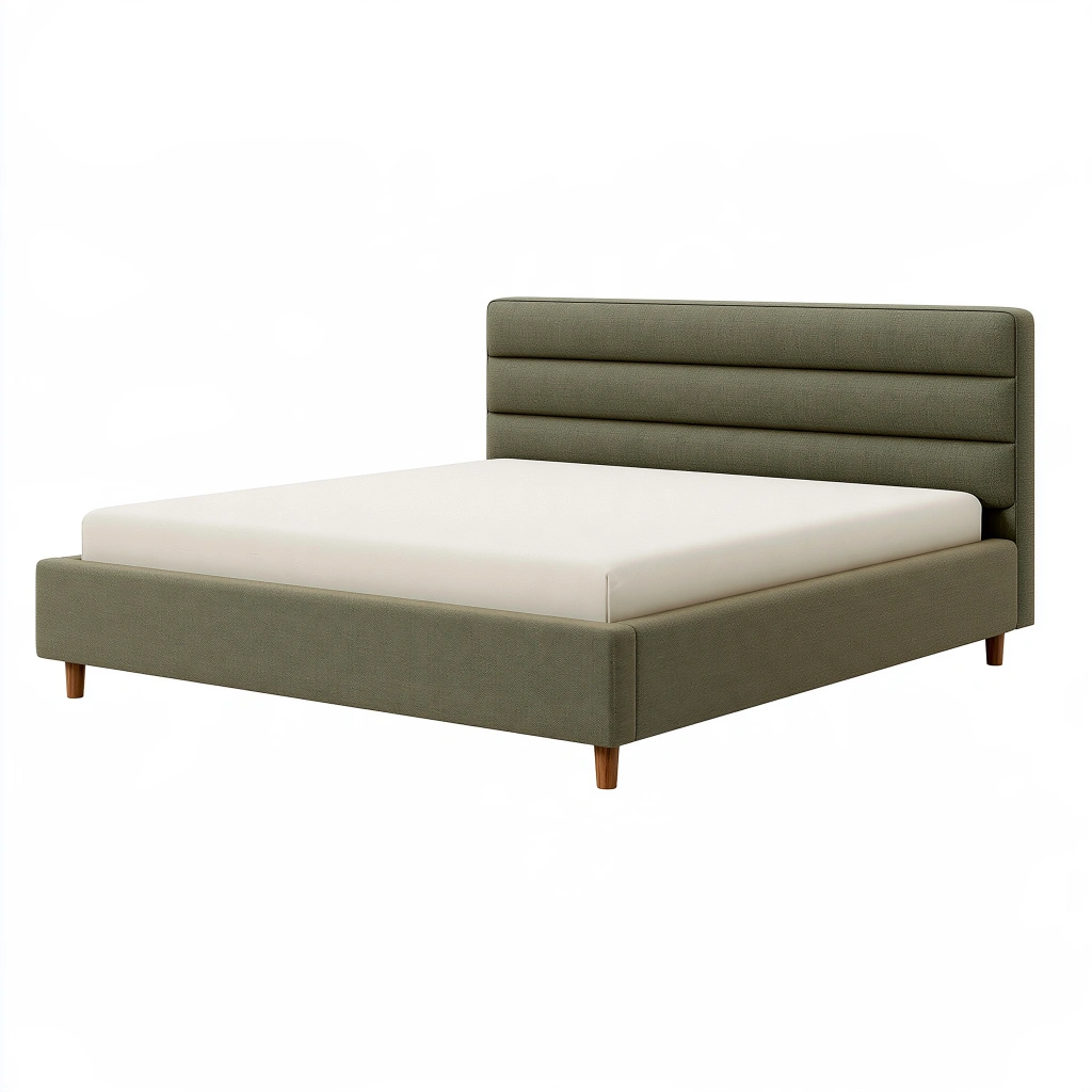 Polsterbett 160 x 200 cm olivgrüner Stoffbezug modernes Doppelbett mit gepolstertem Kopfteil