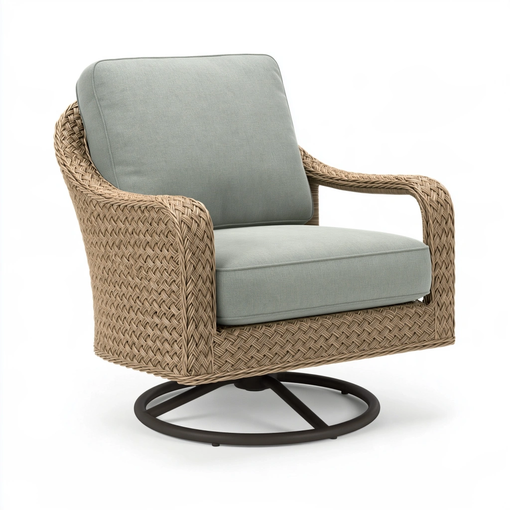 Drehsessel 82 x 78 x 92 cm Rattangeflecht Beige Grau mit Textilpolster