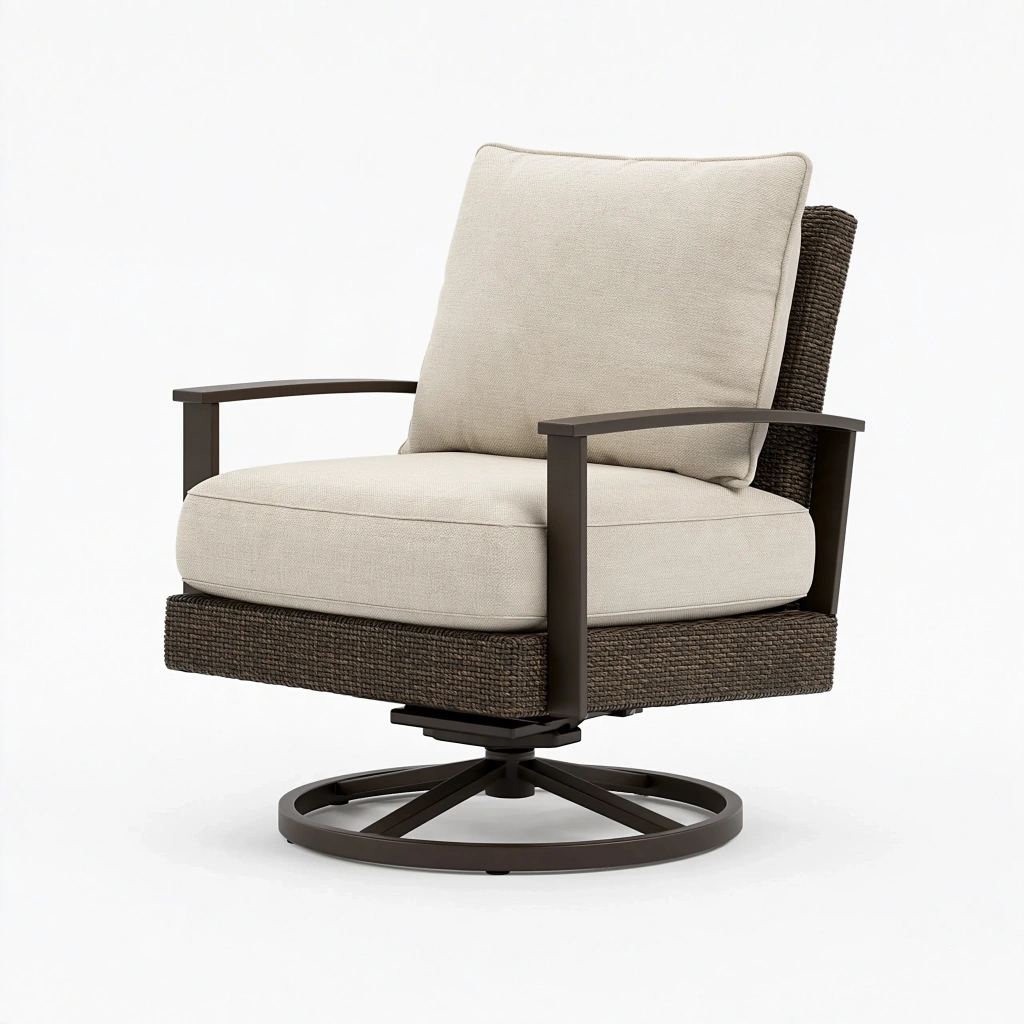 Drehsessel 82 x 78 x 92 cm mit Geflecht und Metallgestell in Beige Braun drehbar