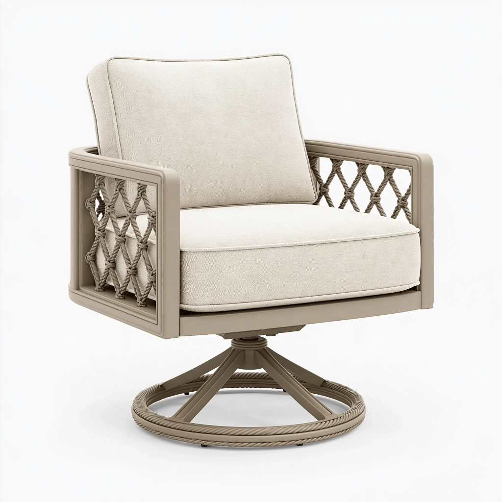 Drehsessel 80 x 78 x 88 cm mit Metallgestell Seilgeflecht Beige für Terrasse